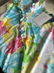 Gottex G Lifestyle Monet Bright Multi Sleeveless Double Ruffle Top Pink XS NEW