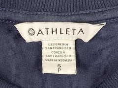 Athleta Puffer Sweatshirt Womens SP Navy Blue Crewneck Side Zips