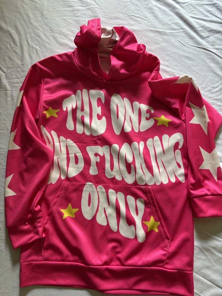 The One And F—king Only Hooded Sweat Shirt Pink With Stars On Sleeve Size-S
