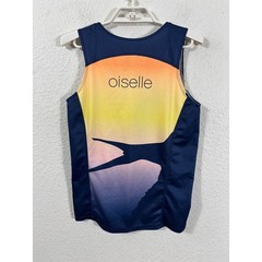 Oiselle Running Tank Top Womens MD Blue Orange Excellent Sunset Bird Singlet