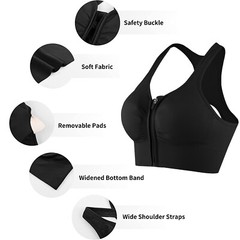 Women Zip Front Sports Bra Wireless Post-Surgery Bra Active Yoga Fitness Bras