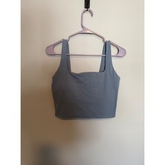 Crz yoga Womens Square Neck Longline Sports Bra Padded Tank Top Steel Blue