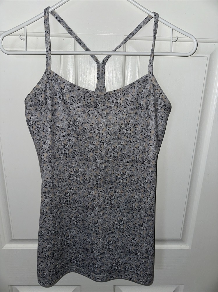 LULULEMON Power Y Tank Top Petite Fleur Silver Spoon Size 6
