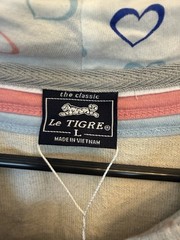 Le Tigre Gray with Pink Blue White Lining Heart Hoodie Size Large