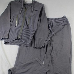 Hale Bob Tracksuit Set Womens XL Gray Zip Hoodie Joggers Mixed Media Cotton Y2K