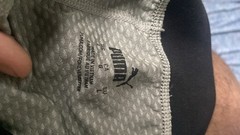 PUMA Women’s Gray/Black Mesh Athletic Shorts L Stretch Breathable Logo Gym