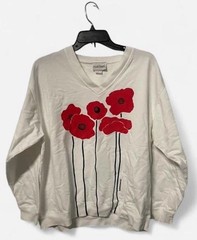 Marushka Women’s White Red Poppies Hand Printed Sweatshirt XL