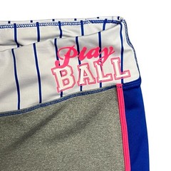 Material Girl Active Leggings Play Ball Baseball Stripe Waist Gray Blue Pink L
