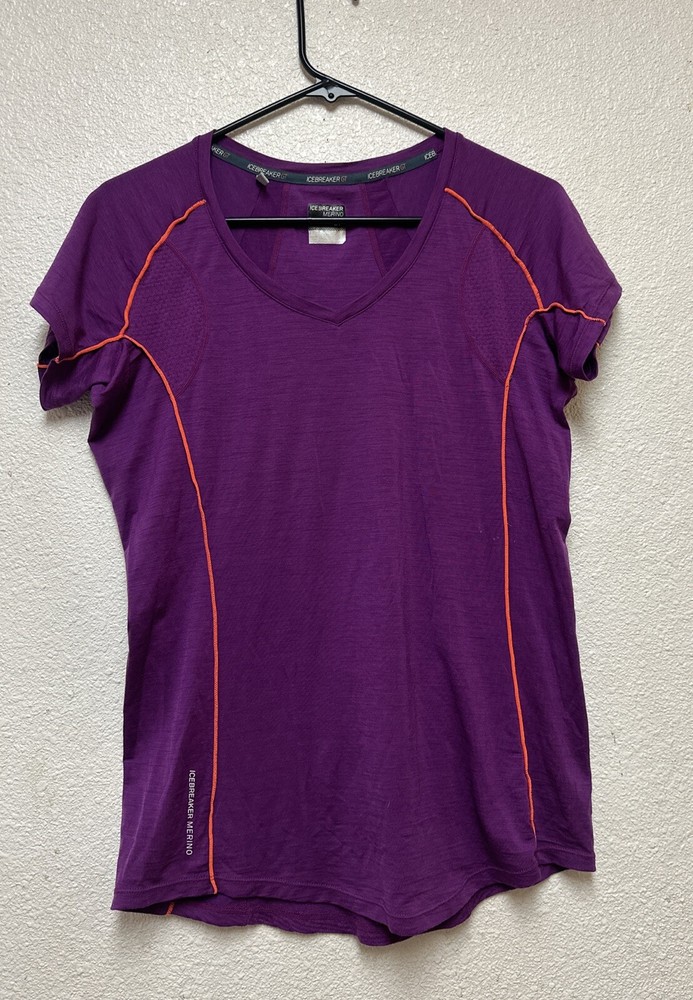 Icebreaker GT Women’s Purple Merino Wool Top T-Shirt Sz L