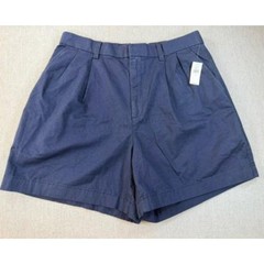 NWT GAP Women’s Chino Pleated Shorts Navy Blue Mid/High Rise Cotton Size 14