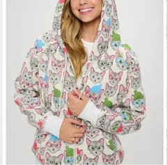 NeW Cat Hat Hoodie 🐱 SM Wardrobe Women’s Small Graphic Sweatshirt $79.95