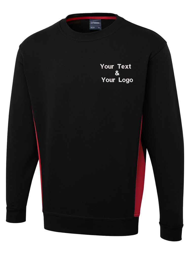 Personalised Embroidered Two Tone Crew Neck Sweatshirt Custom Text Logo Unisex