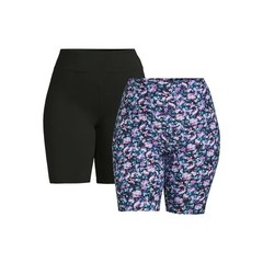 Terra & Sky Women’s Plus Bike Shorts 2 Pack Size 3X (24W-26W) Black & Floral New