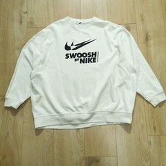 Nike Sweatshirt Womens S Small Off White Oversized Cotton Swoosh Logo