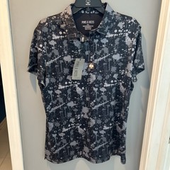 NEW Pins and Aces Golf Womens Sleeved Polo Shirt Top Black Paint Splatter SZ 3X
