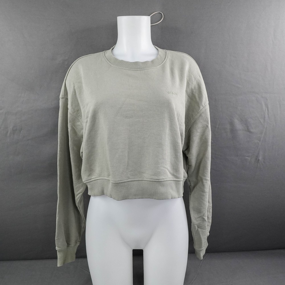 Womens Sweatshirt Top Large Green Cropped Y2K Minimalist Grunge Indie Edgy Layer