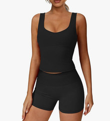 Workout Sets for Women 2 Piece U Neck Crop Tank Top High Waisted Shorts