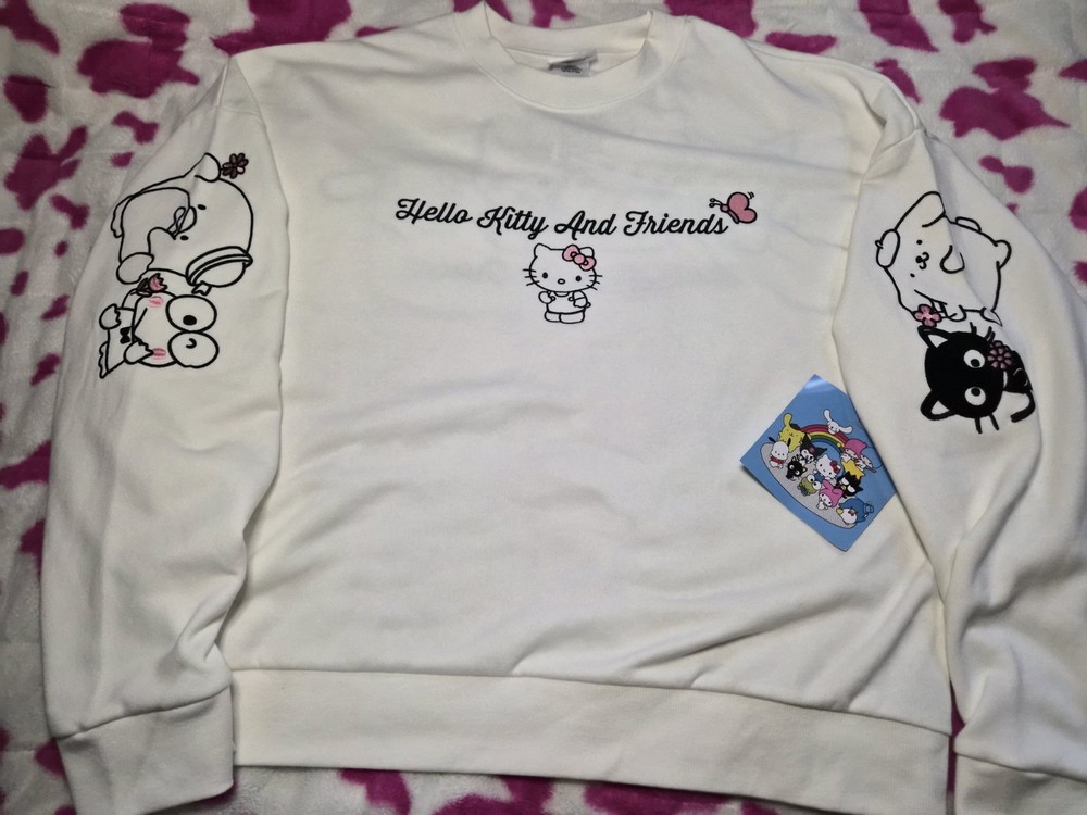 Women’s Large Cream Hello Kitty & Friends Embroidered Sweatshirt – New