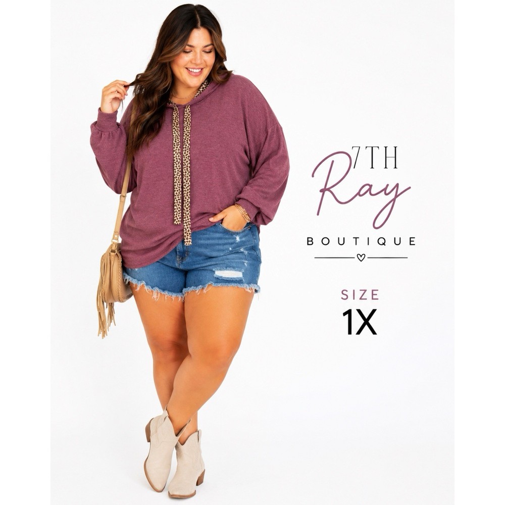 7th Ray Boutique Purple Cheetah Print Hooded Sweatshirt Size 1X