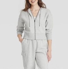 Women’s Universal Thread Cropped Full Zip Hoodie Grey 2X Retail $30 NWT