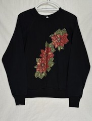 Pannill by Hanes Sweatshirt Womens Size Large Christmas Poinsettia Glitter Black