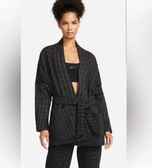 Nike Yoga Therma-FIT Luxe Robe Black Jacquard Tie Front Plaid Quilted Plus Sz 1X