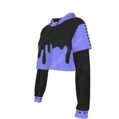 Mesh Sleeve Crop Hoodie, Pastel Goth Aesthetic, Black Purple Drip, Creepy Cute