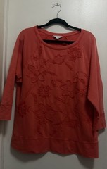 Lucky Lotus Orange Embroidered Floral Pullover Sweatshirt Sz L