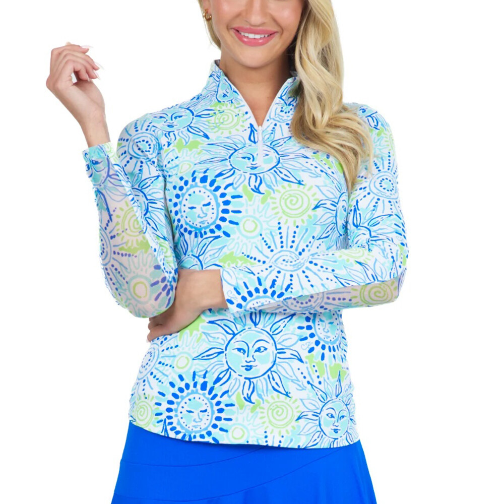 NWT Ladies IBKUL SUNNY DAY Seafoam Long Sleeve Mock Golf Shirt XS S L XL XXL