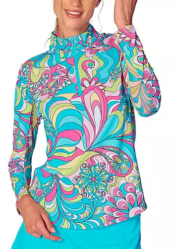 NWT Ladies Gottex G LIFESTYLE ILLUSION Long Sleeve Mock Golf Shirt M L & XL