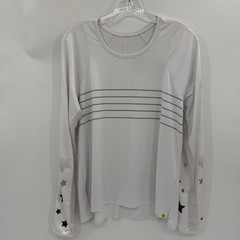 LUCKY In LOVE White Vented Tennis Layering Shirt Size L Long Sleeve Stars UPF