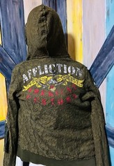 Vintage Womens Affliction Full Zip Reversible? Hoodie Size PAIR Green & Black XS