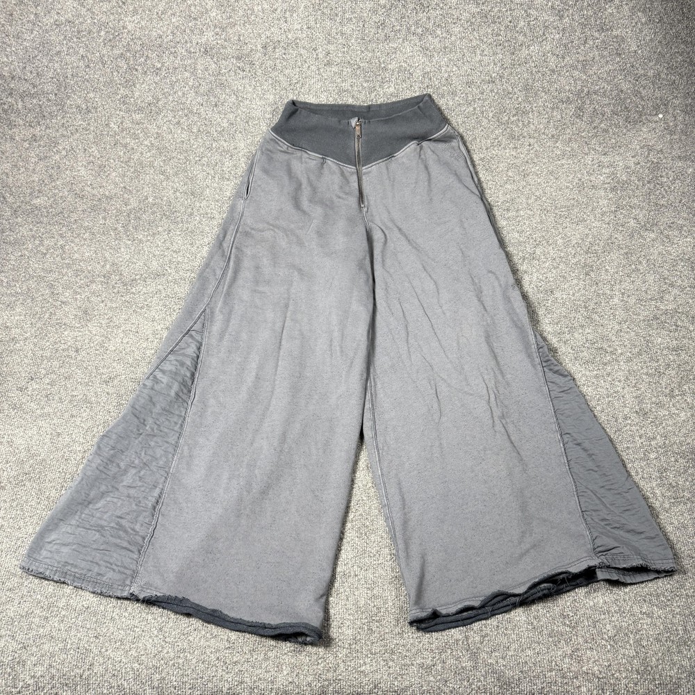 Free People Pants Womens Small Gray Wide Leg Fleece Zip Waist Pockets Sweatpants