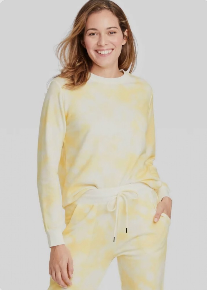 Women’s Stars Above Yellow Tie-Dye Beautifully Soft Fleece Sweatshirt, Size M
