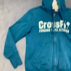 Reebok CrossFit Full-Zip Hoodie Women L Blue Graphic Logo Drawstring Long Sleeve