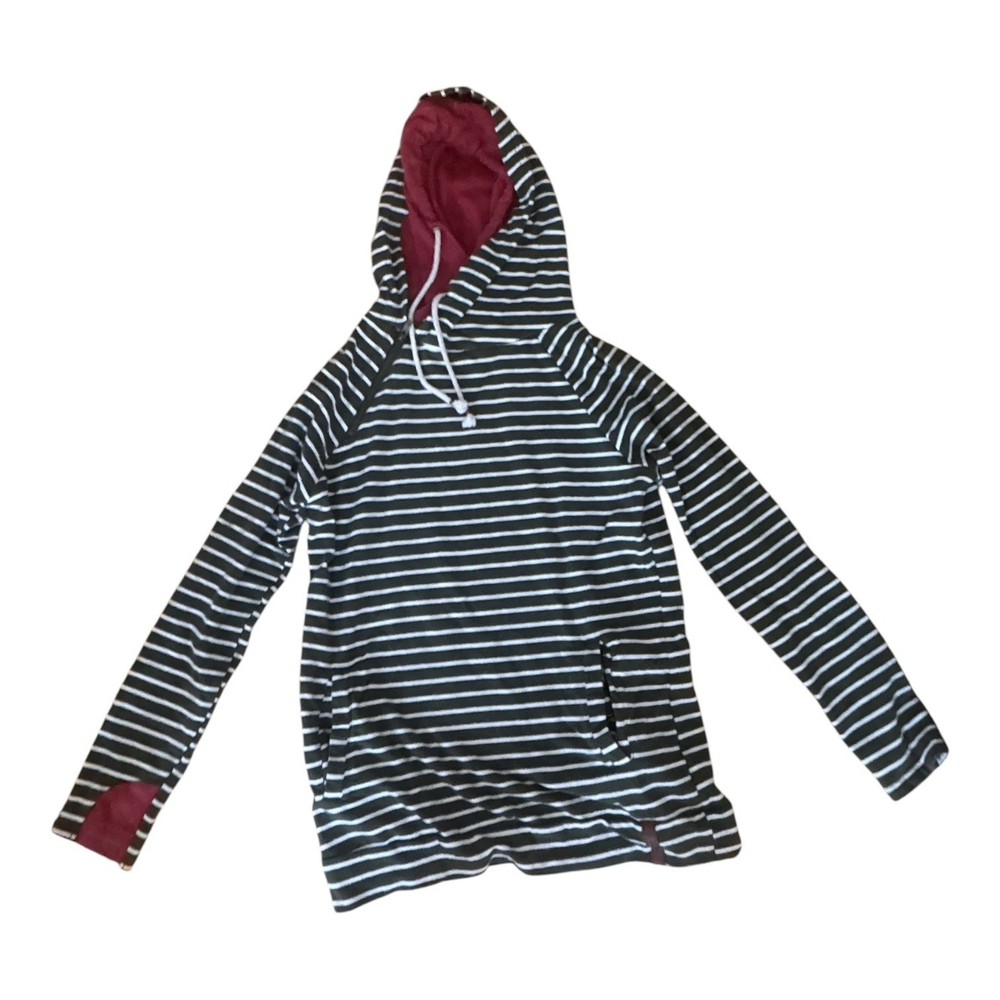 Ampersand Avenue Women’s L Striped Hoodie with Thumbholes & Zipper Detail