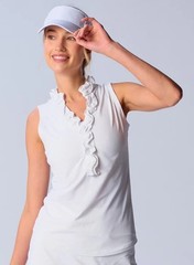 NWT Ladies G LIFESTYLE WHITE Double Ruffle Sleeveless Golf Shirt S L XL