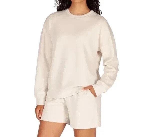 Lazypants Ladies’ Long Sleeve Luxe Crewneck Sweatshirt Cream, Berry B75