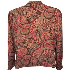 JM COLLECTION Red Paisley Zip Front Jacket Sz 16 Boho-Chic Career Autumn Stretch