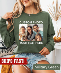 Custom Graphic Sweatshirt Upload Your Photo Logo Text Personalized Gift