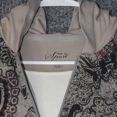 Y2K Grunge Hoodie Womens PL Tan Paisley Quarter Zip 3/4 Sleeve Top Fleur de Lis