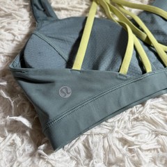 lululemon Gray/Green Strappy Crossback Sports Bra Size 6 Wireless Stretch