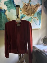 Juicy Couture Women’s Red Velour Full-Zip Hoodie w/ Pockets Logo Size M