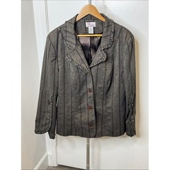 Fleur Pinstripe Ruffle-Trim Blazer Y2K Retro Workwear