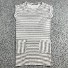 Athleta Cuffed Cap Sleeve Top Womens XXS Gray Striped Front Pockets Peasant