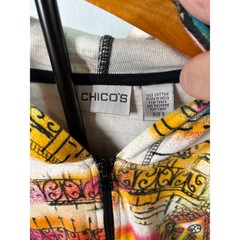 Chicos Women Size 2 Large Multicolor Cityscape Art Print Full Zip Cotton Hoodie