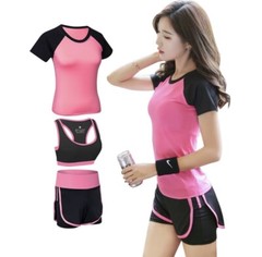 Women Sport Gym Yoga 4pcs 3 colors, pants, bra, t-shirt, short Workout