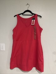 NWT GapFit Active Tank Dress Women XL Red Athletic V-Neck Built-in Shorts Pocket