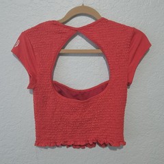 Free People Movement Smocked Crop Top Sz L Orange/Red Boho Chic Athleisure