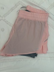 Fabletics 2-In-1 Running Shorts Women Large Pink Gray Lined Athletic Training